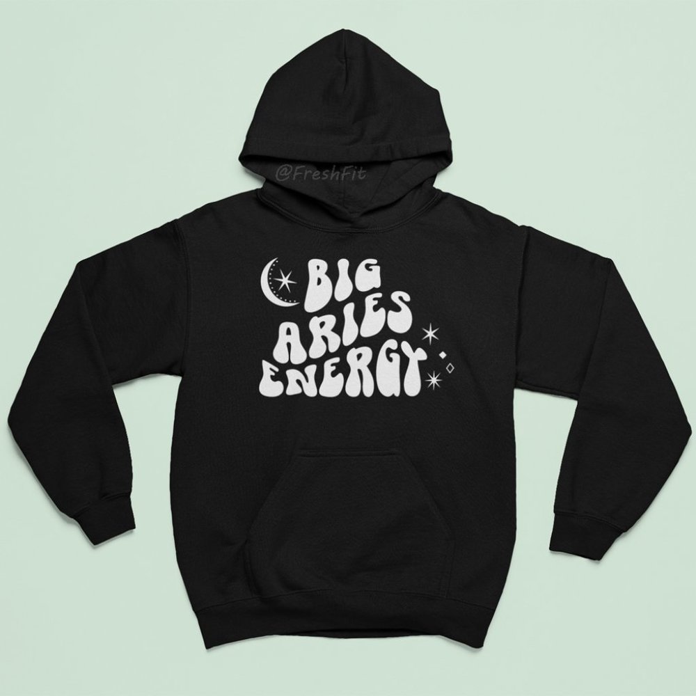 🆕Big Aries Energy Zodiac Black Fleece Pullover Hoodie Sweatshirt